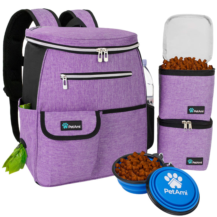PetAmi Dog Travel Bag Backpack, Airline Approved Dog Bags for Traveling, Puppy Diaper Bag Supplies, Pet Camping Essentials Hiking Accessories Dog Mom Gift, Food Container, Collapsible Bowls, Gray