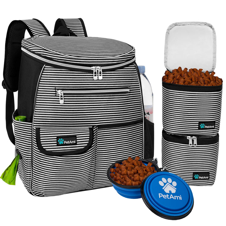 PetAmi Dog Travel Bag Backpack, Airline Approved Dog Bags for Traveling, Puppy Diaper Bag Supplies, Pet Camping Essentials Hiking Accessories Dog Mom Gift, Food Container, Collapsible Bowls, Gray